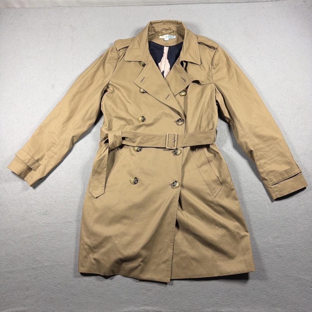 Boden Trench Coat Womens 6 Beige Cotton Belted Double Breasted Classic Lined